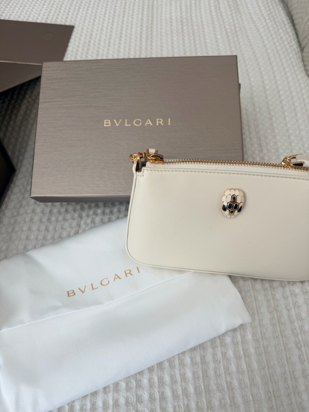 Bulgari Cream Leather Serpenti Pouch